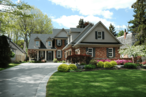 Exterior of red brick single family home