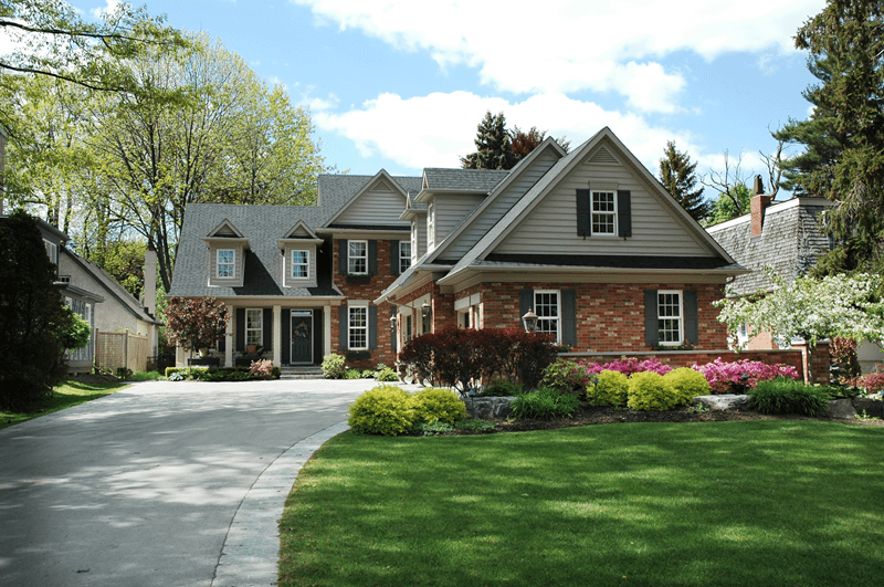 Exterior of red brick single family home